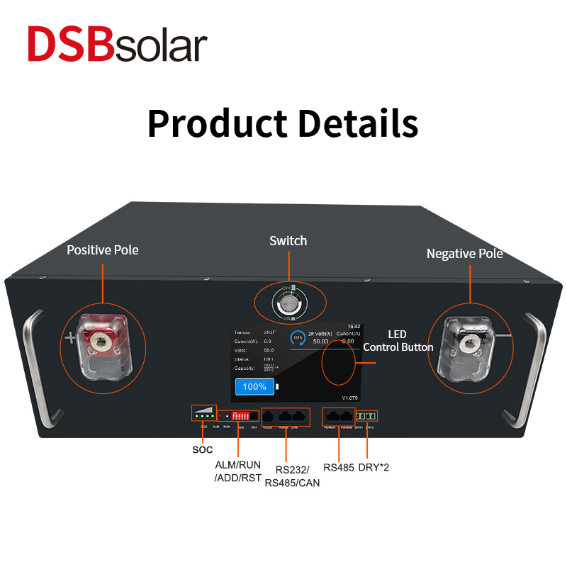 DSBsolar Rackmount Touch Energy Storage System 48V51.2V100Ah Lithium Iron Phosphate Battery Industrial Ups Uninterruptible Power Supply